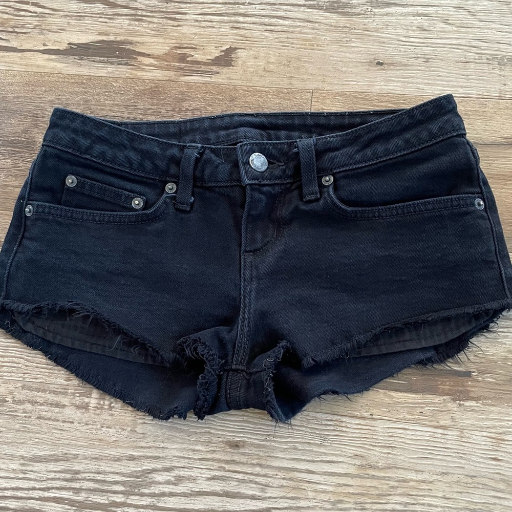 Carmar black denim cheeky very short shorts 26